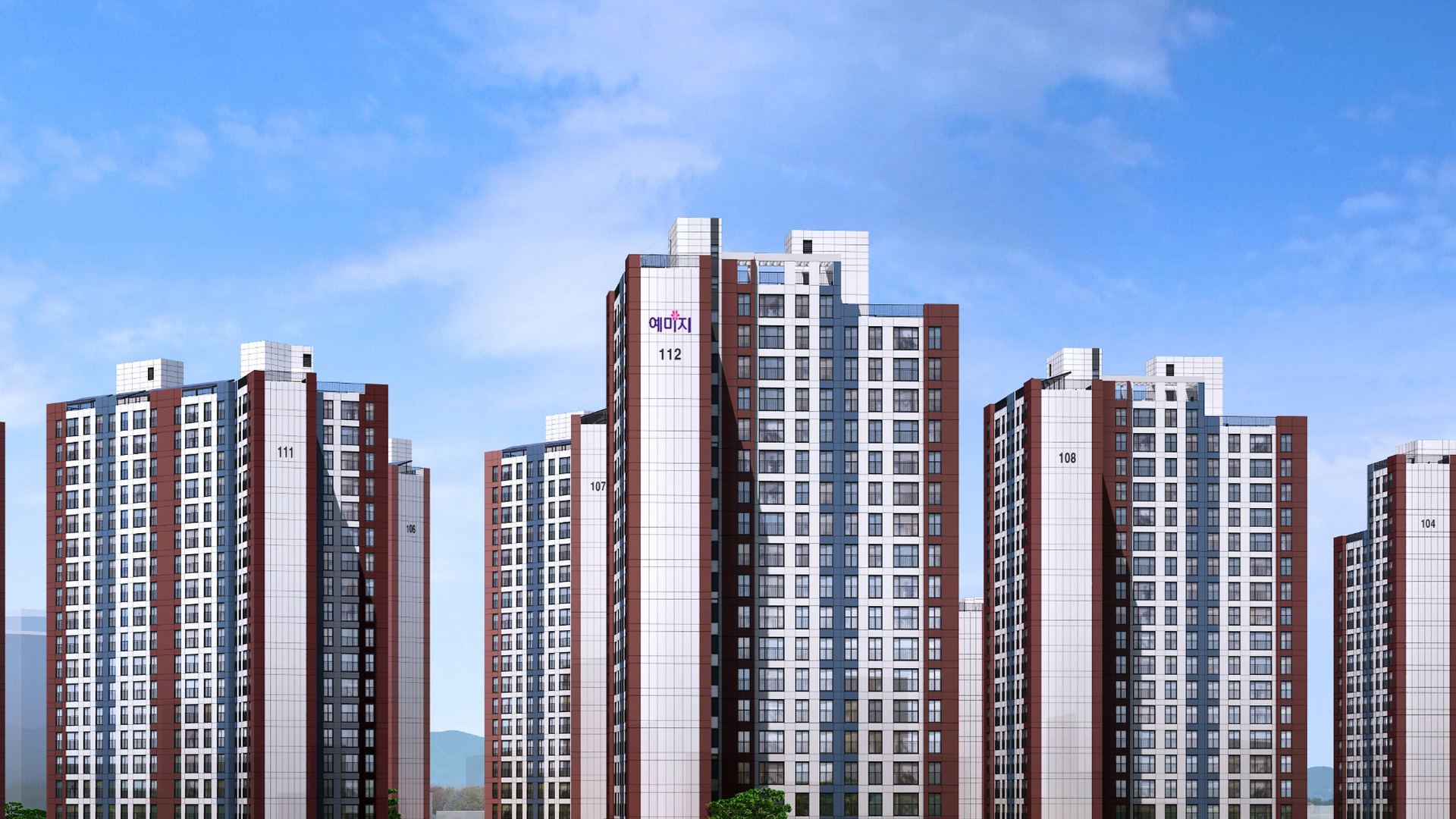 이천 중리 금성백조 예미지 주동 클로즈업 — 최고 20층 12개동 외관